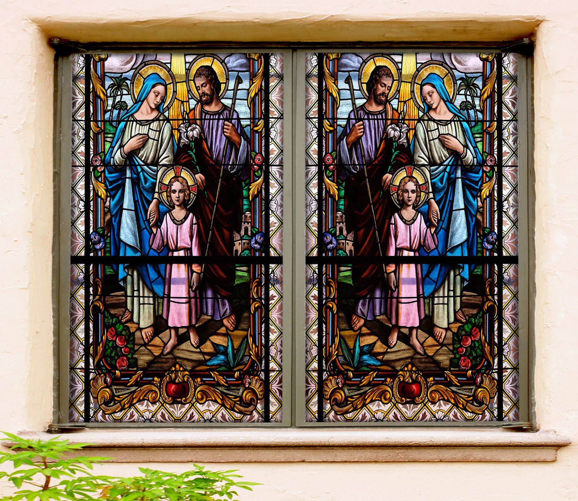 3D Family Girlr 057 Window Film Print Sticker Cling Stained Glass UV Block