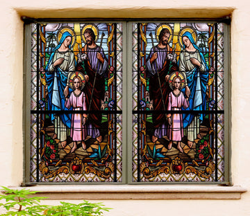 3D Family Girlr 057 Window Film Print Sticker Cling Stained Glass UV Block