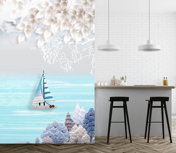 3D Blue Sea Sailing Boat 1826 Wall Murals