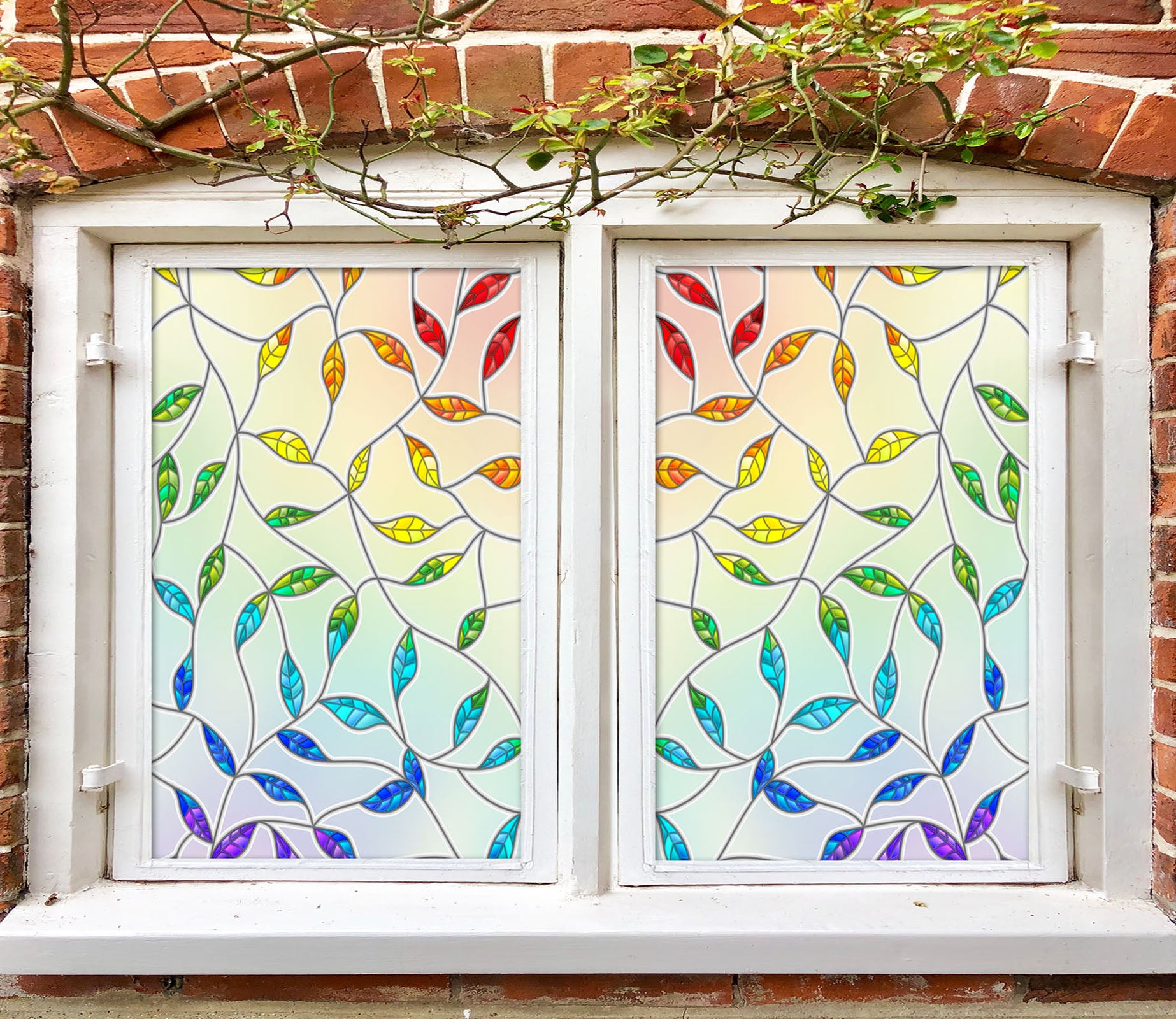 3D Colored Leaves 363 Window Film Print Sticker Cling Stained Glass UV Block