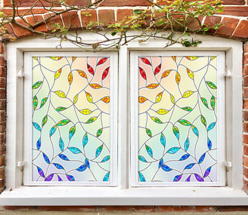3D Colored Leaves 363 Window Film Print Sticker Cling Stained Glass UV Block