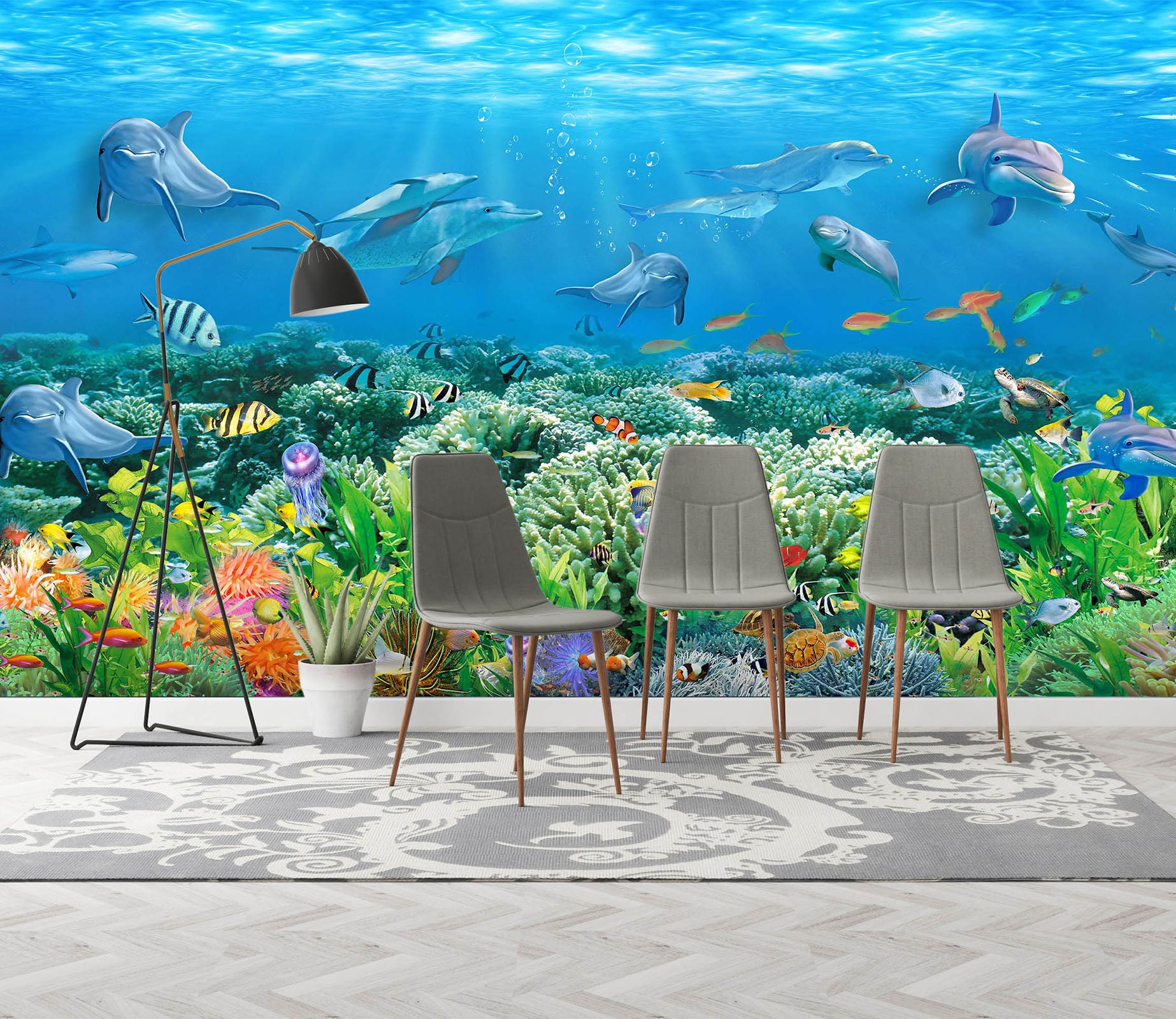 3D Undersea Fish School 1426 Wall Murals