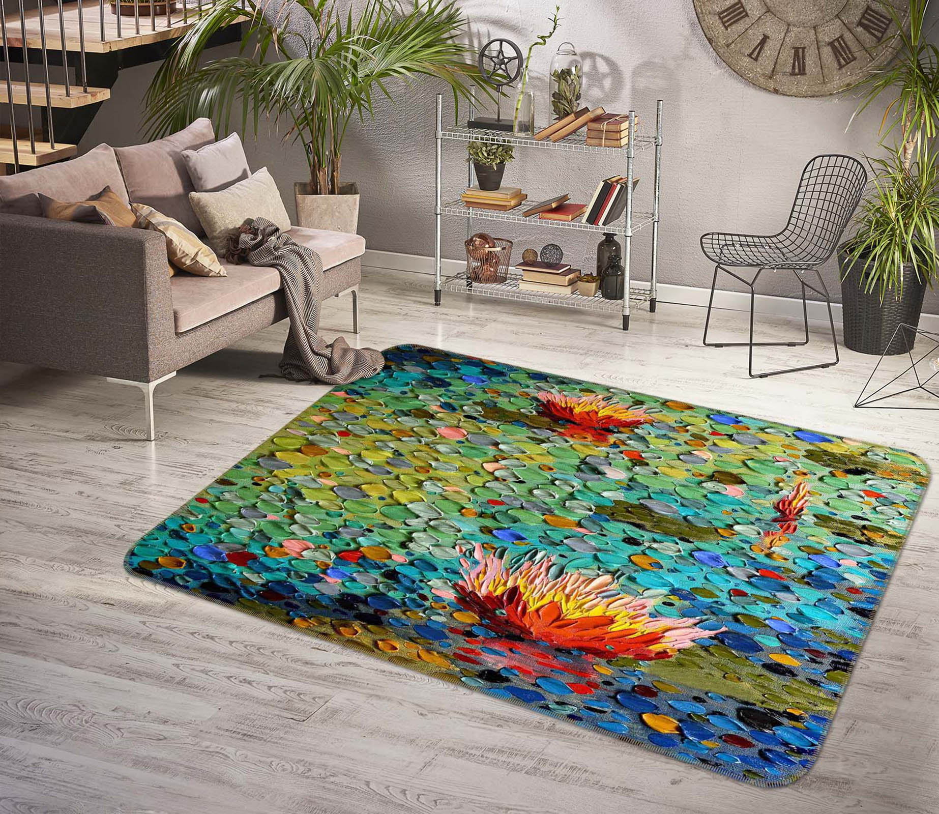 3D Lotus Light 1017 Dena Tollefson Rug Non Slip Rug Mat
