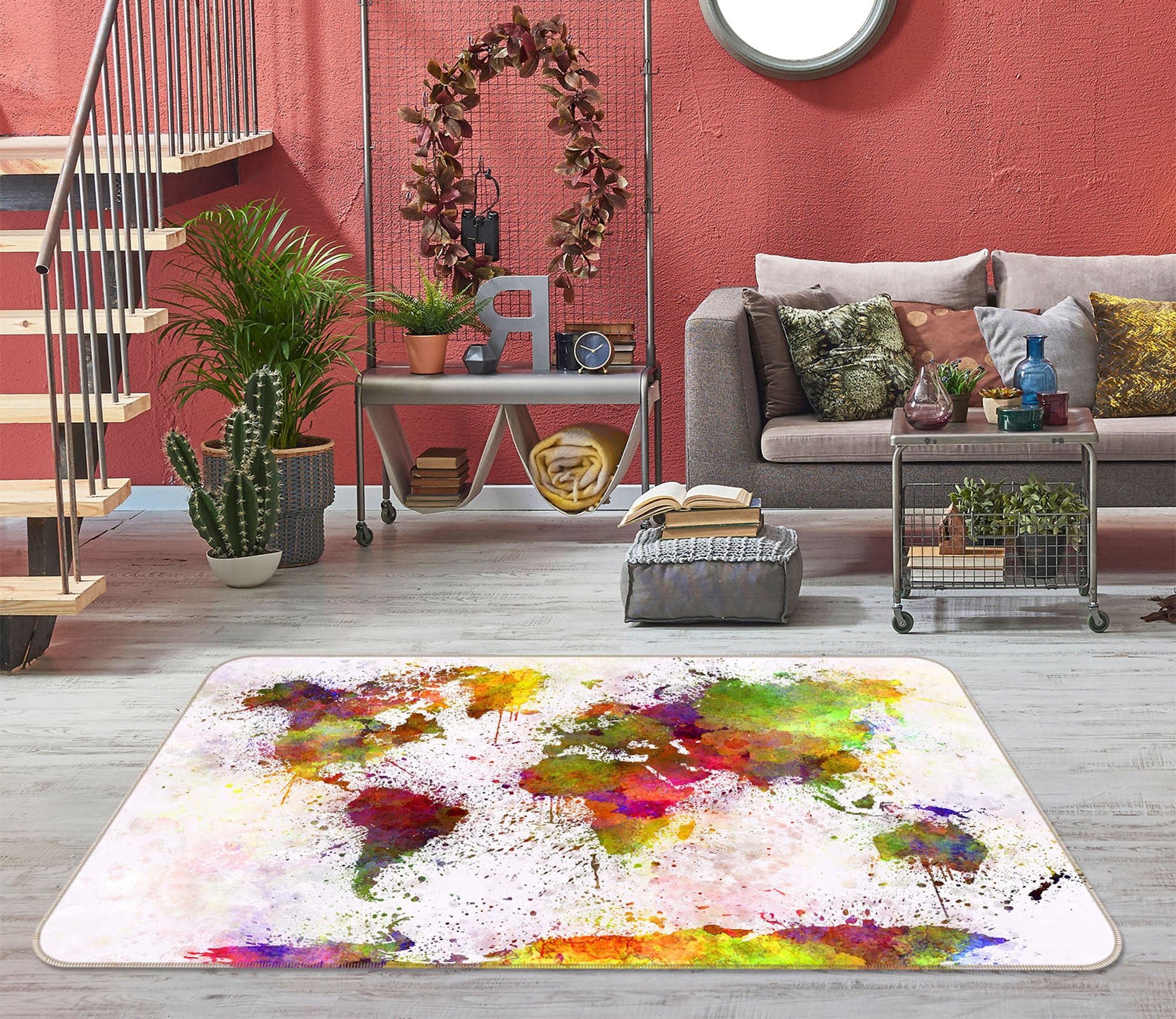 3D Color Splash 243 World Map Non Slip Rug Mat