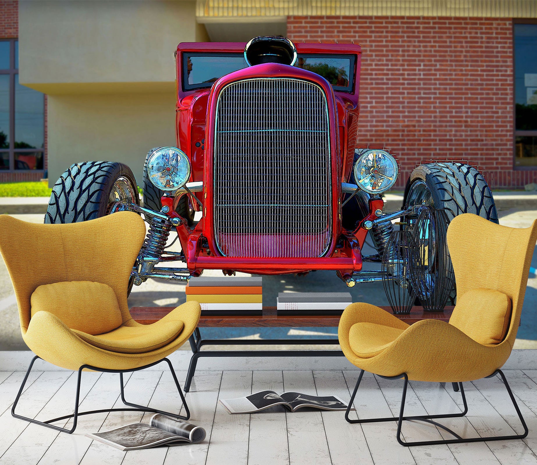 3D Red Car 10868 Alius Herb Wall Mural Wall Murals