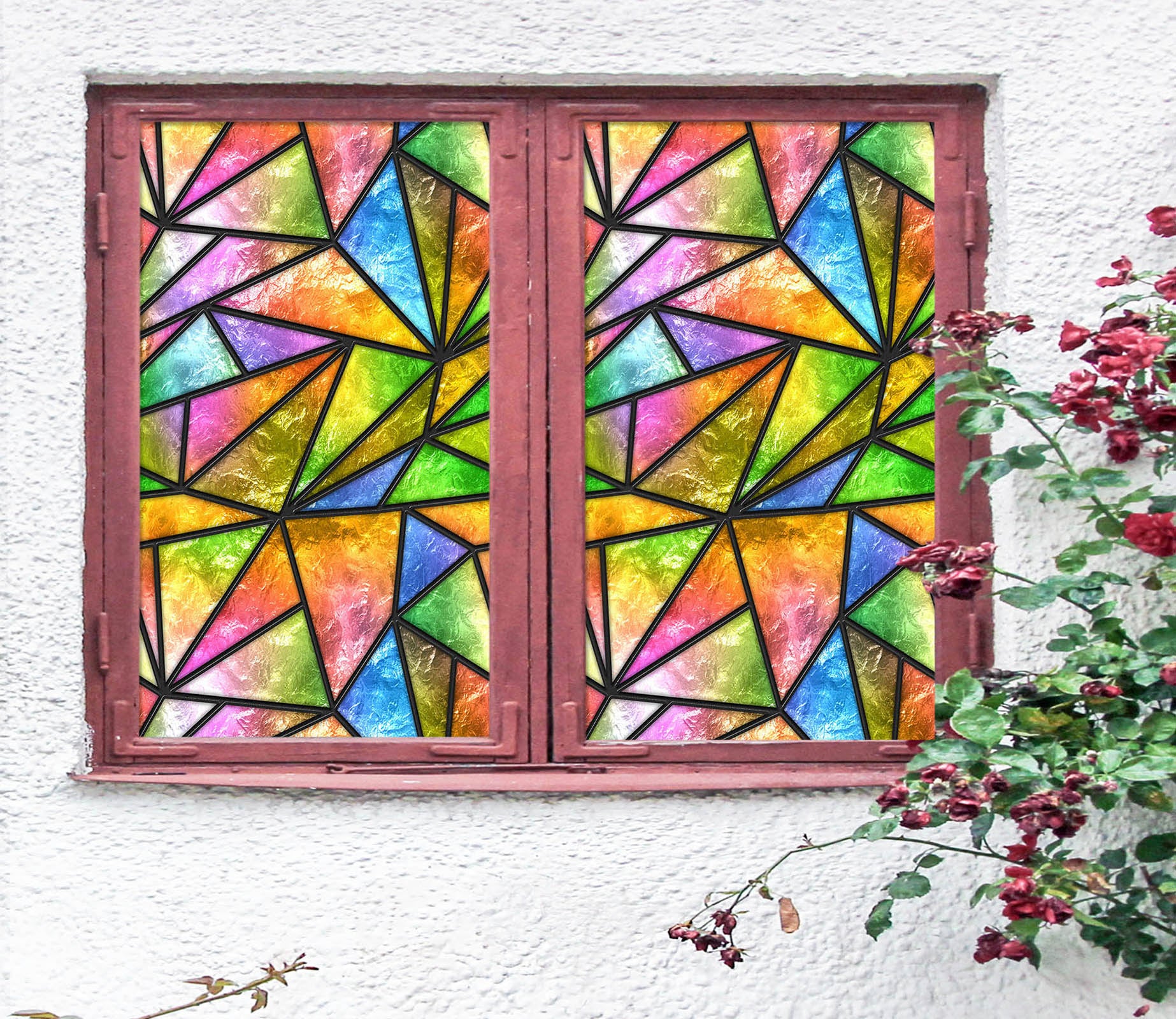3D Watercolor Triangle 196 Window Film Print Sticker Cling Stained Glass UV Block
