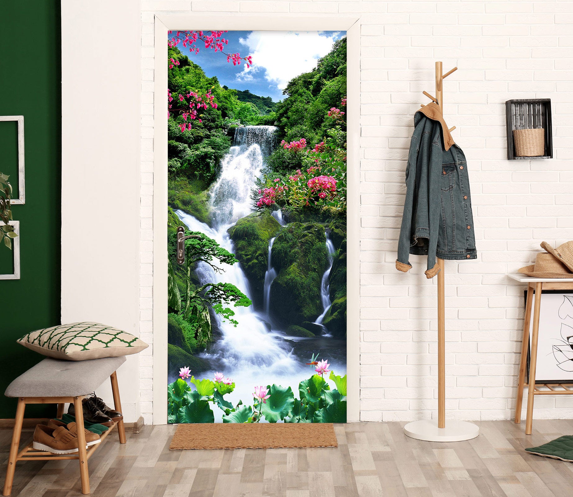 3D Waterfall Flower 032 Door Mural