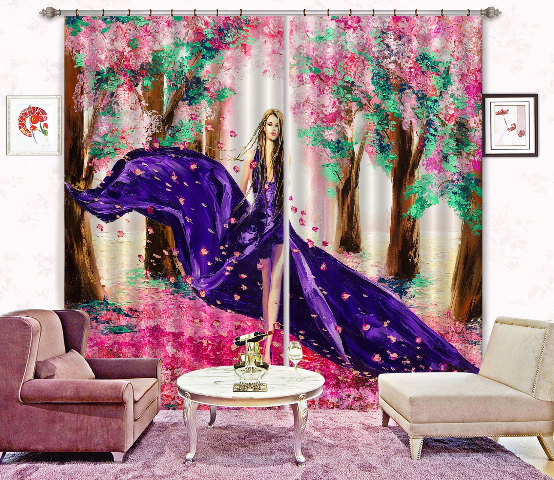 3D Cherry Blossoms 030 Curtains Drapes