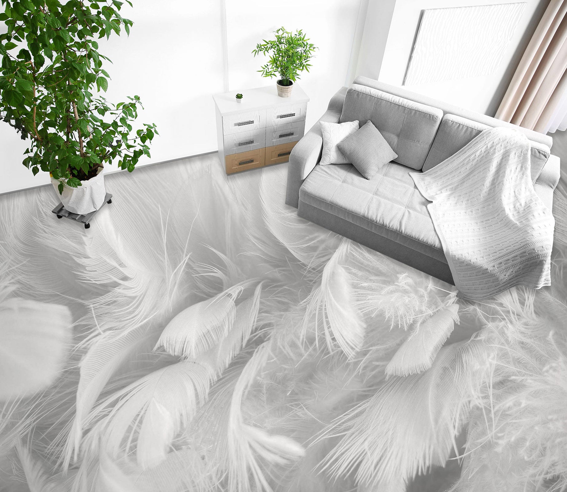 3D Off-white Feathers 1146 Floor Mural  Wallpaper Murals Self-Adhesive Removable Print Epoxy