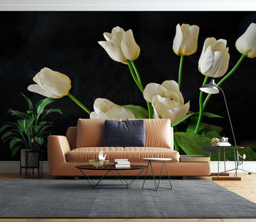 3D White Tulip Flowers 91104 Alius Herb Wall Mural Wall Murals
