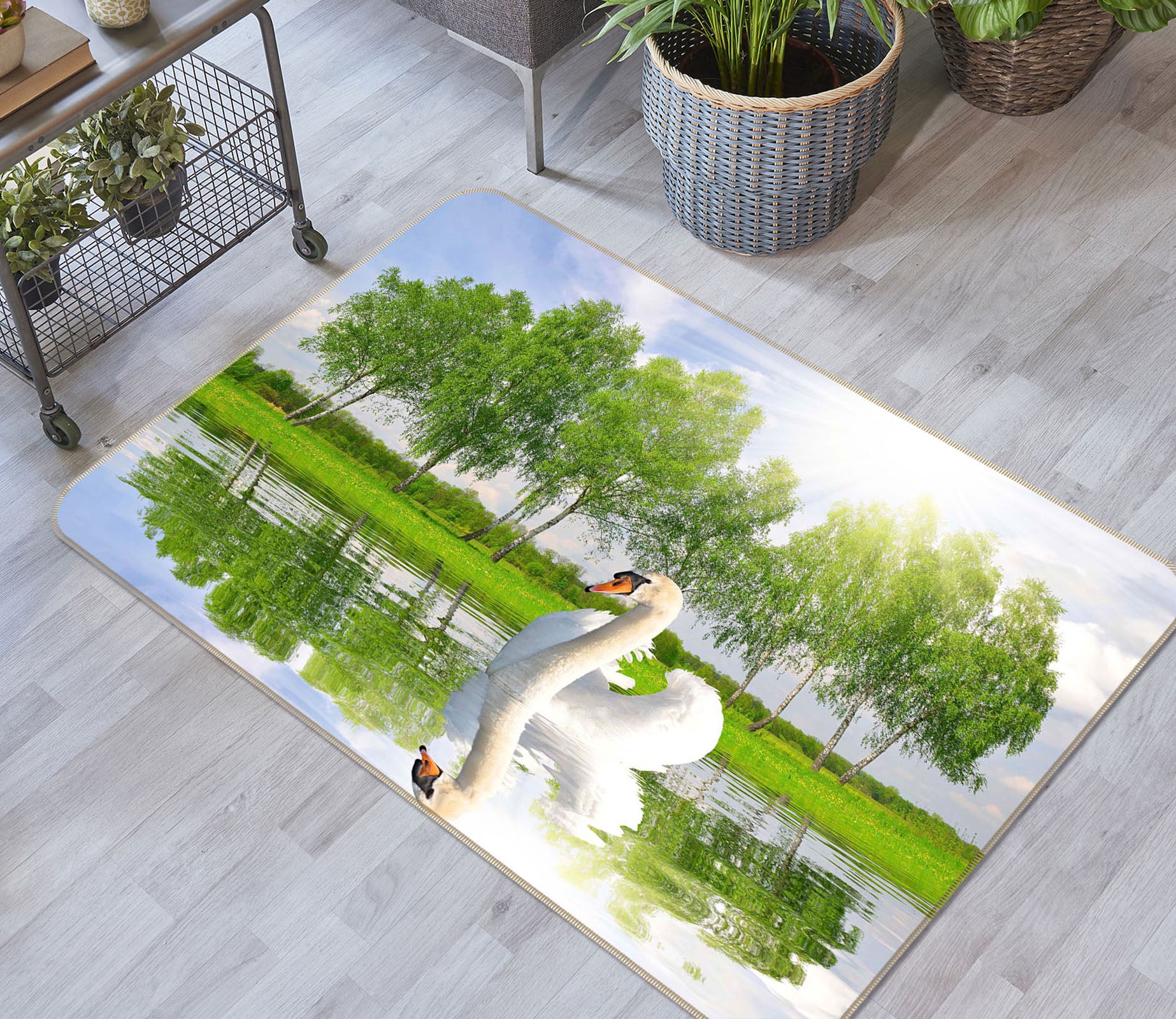 3D Swan Tree 081 Animal Non Slip Rug Mat