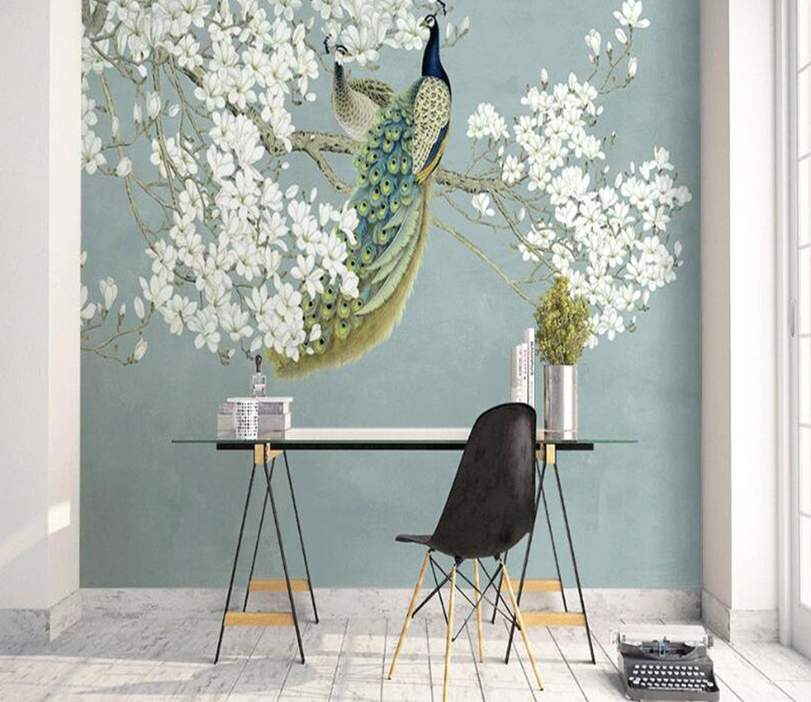 3D Branch Peacocks 916 Wall Murals