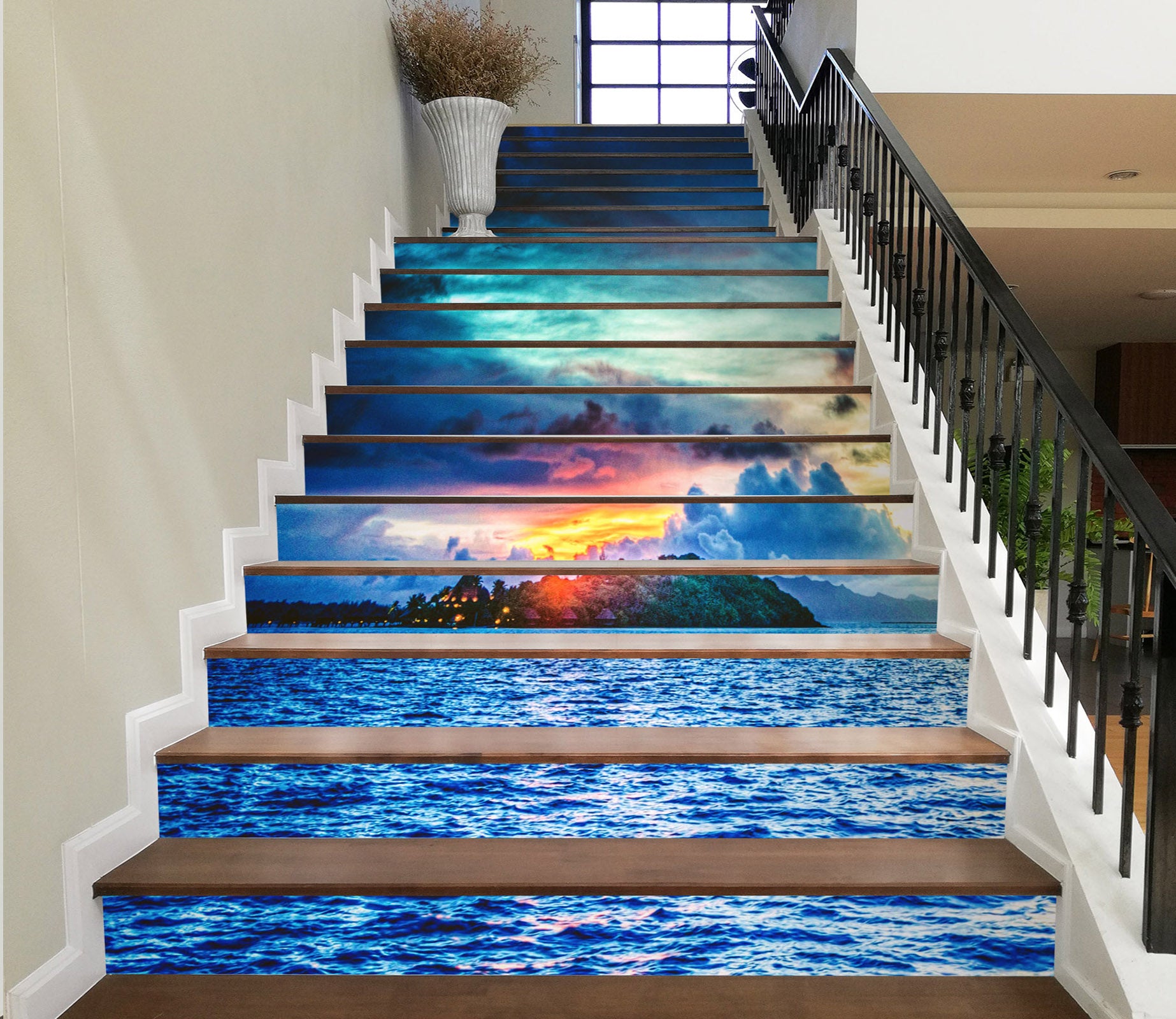 3D The Other Side Of Sea Blue 632 Stair Risers