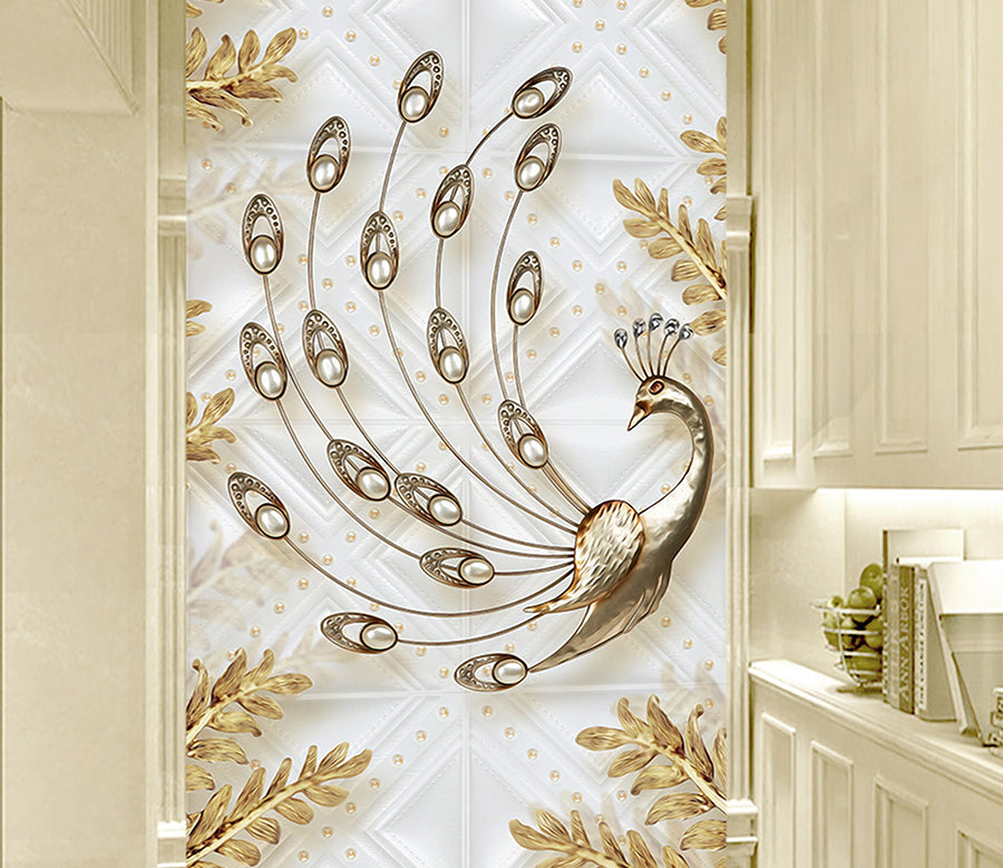 3D Golden Peacock WG015 Wall Murals