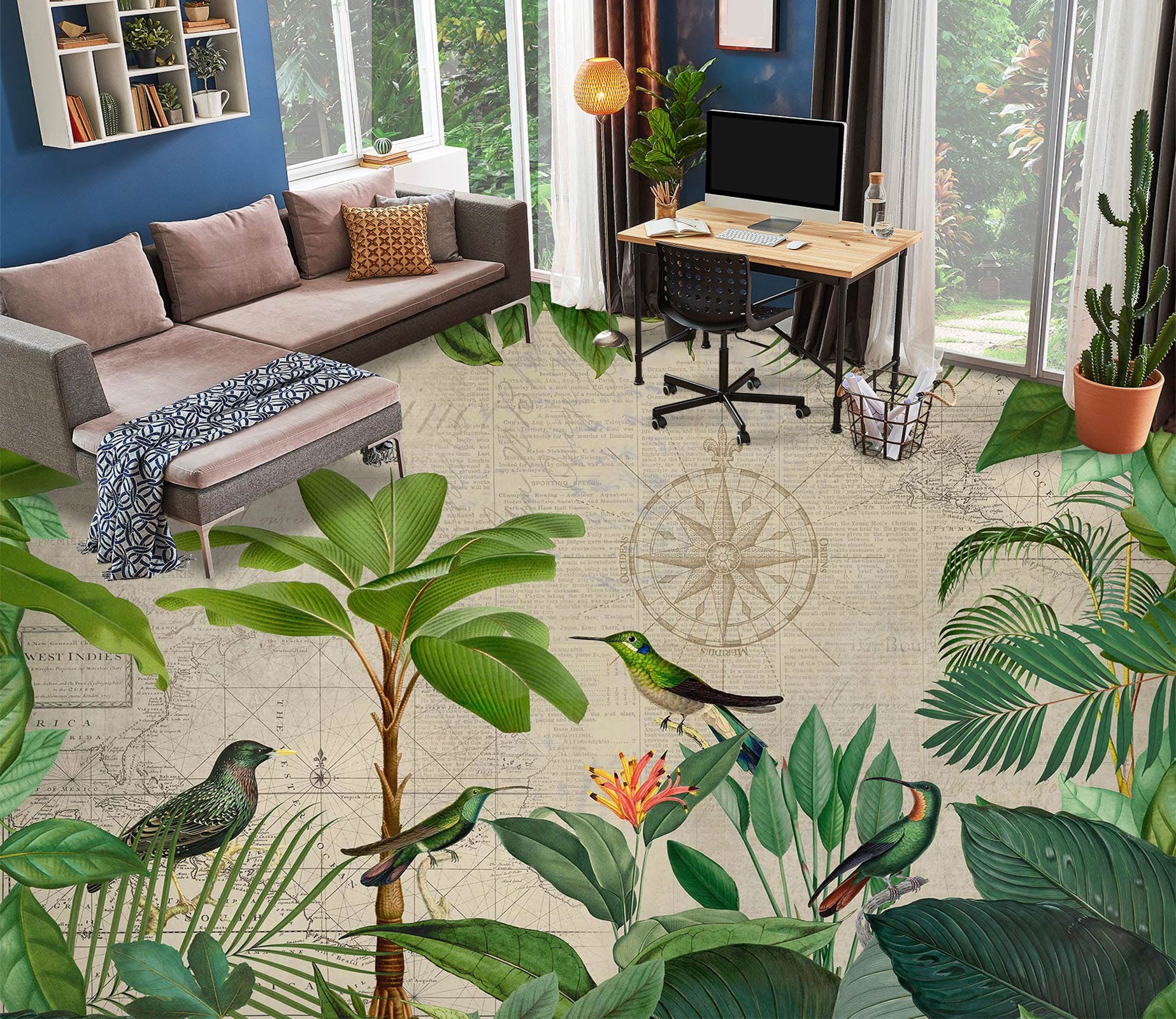 3D Green Tree Leaves Bird 10046 Andrea Haase Floor Mural  Wallpaper Murals Self-Adhesive Removable Print Epoxy