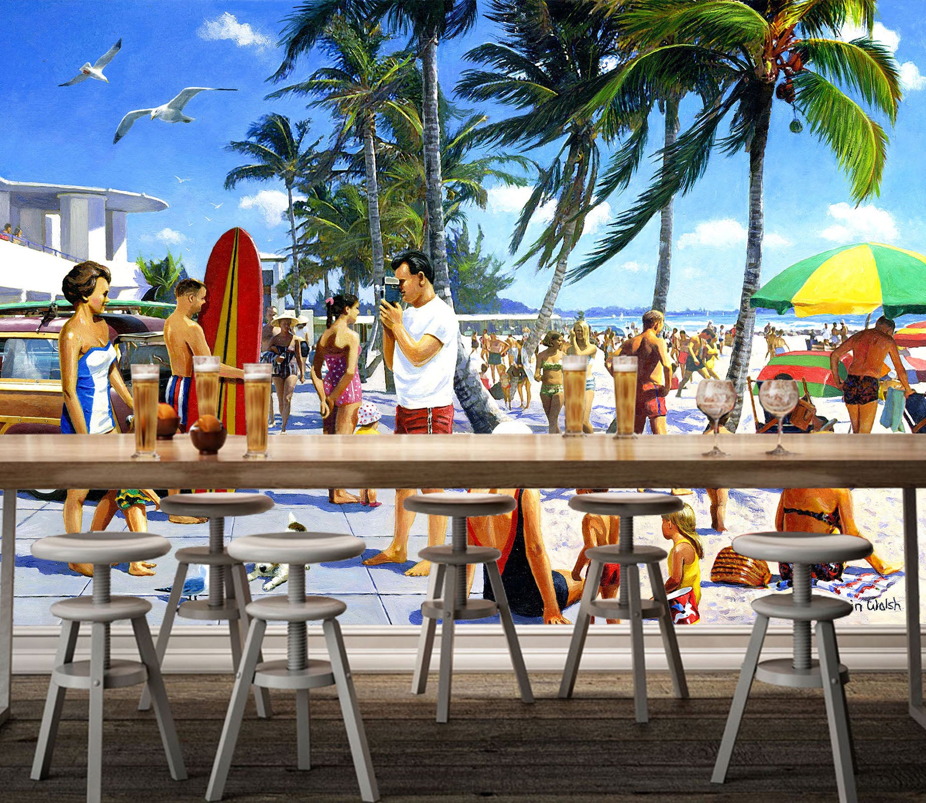 3D Beach Surfboard 121 Kevin Walsh Wall Mural Wall Murals