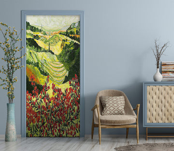 3D Hillside Field Red Flowers 9319 Allan P. Friedlander Door Mural