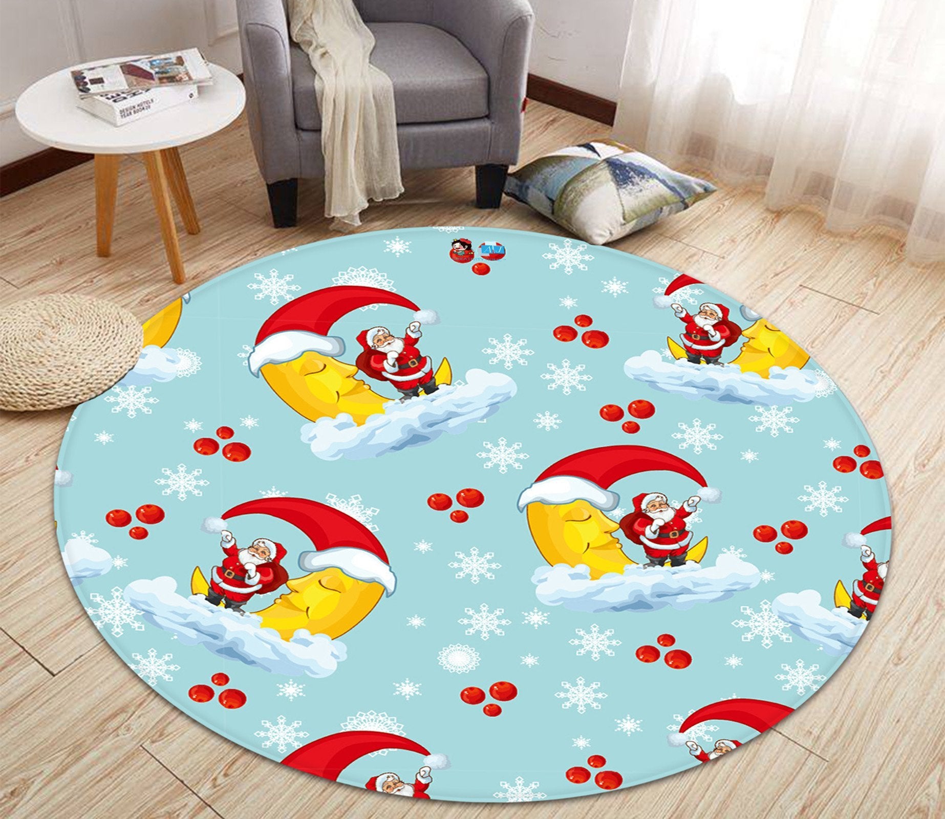 3D Yellow Moon Hat 097 Round Non Slip Rug Mat Mat AJ Creativity Home 