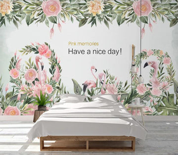 3D Flamingos Of Flowers 2382 Wall Murals
