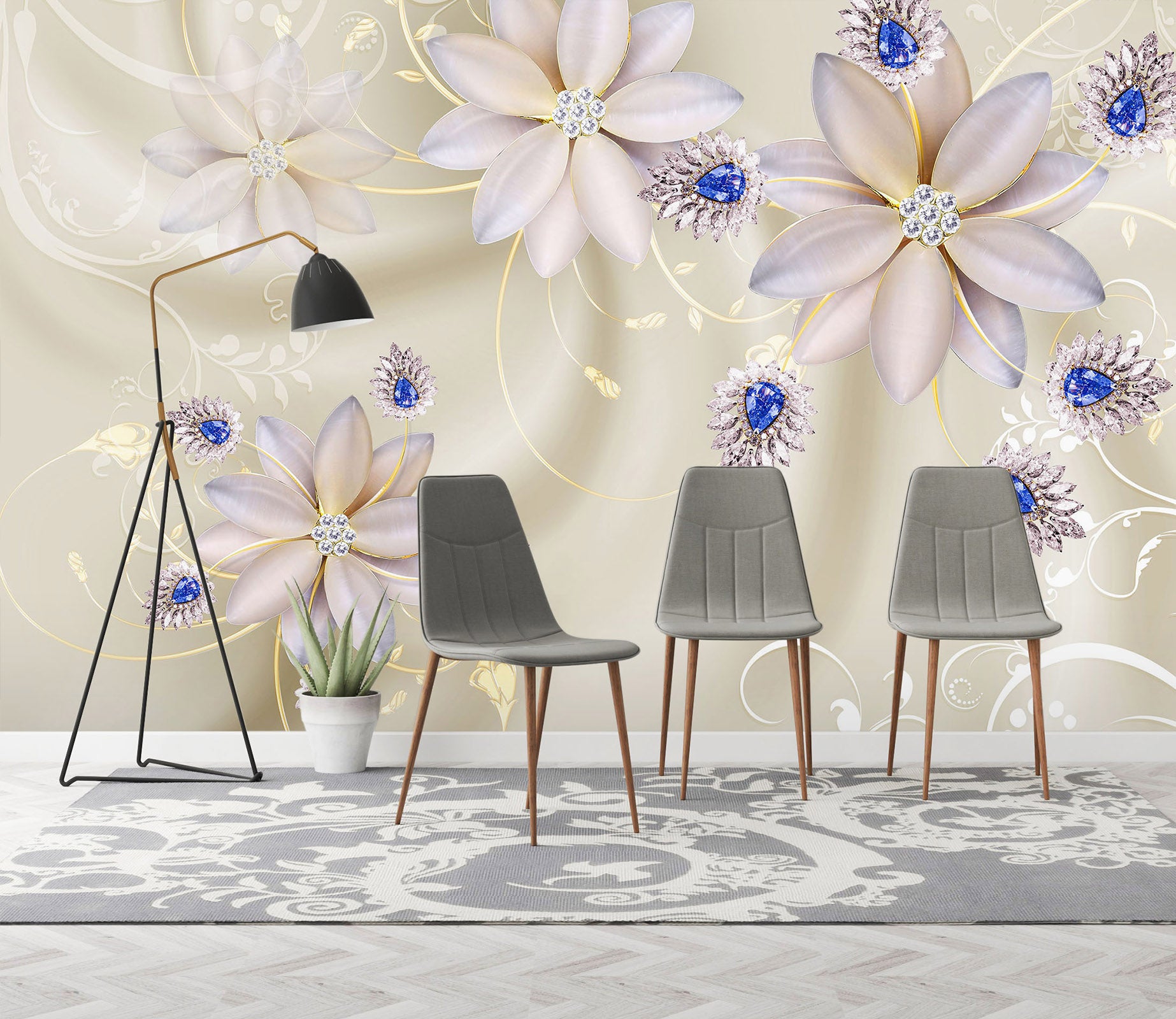 3D Blue Petals 1492 Wall Murals