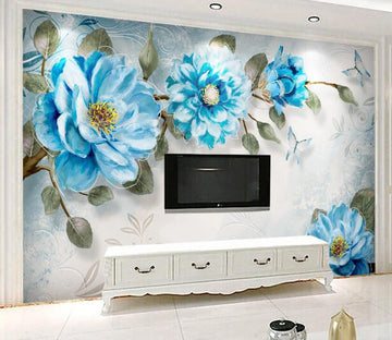 3D Blue Flowers WC02 Wall Murals Wallpaper AJ Wallpaper 2 