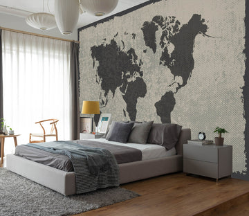 3D Black Pattern 2004 World Map Wall Murals