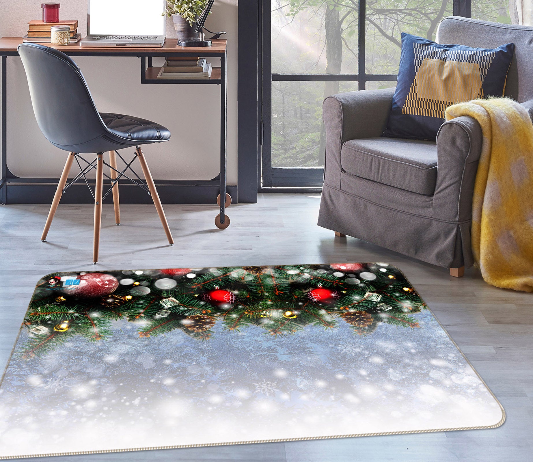 3D Snowflake 56251 Christmas Non Slip Rug Mat Xmas