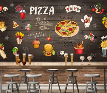 3D Pizza Hamburger WG246 Wall Murals
