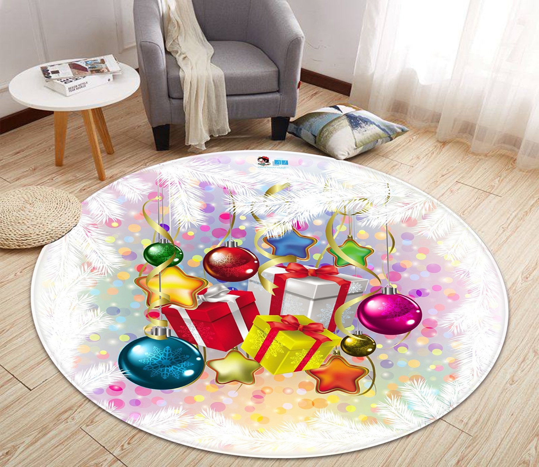 3D Color Gift Box 102 Round Non Slip Rug Mat Mat AJ Creativity Home 