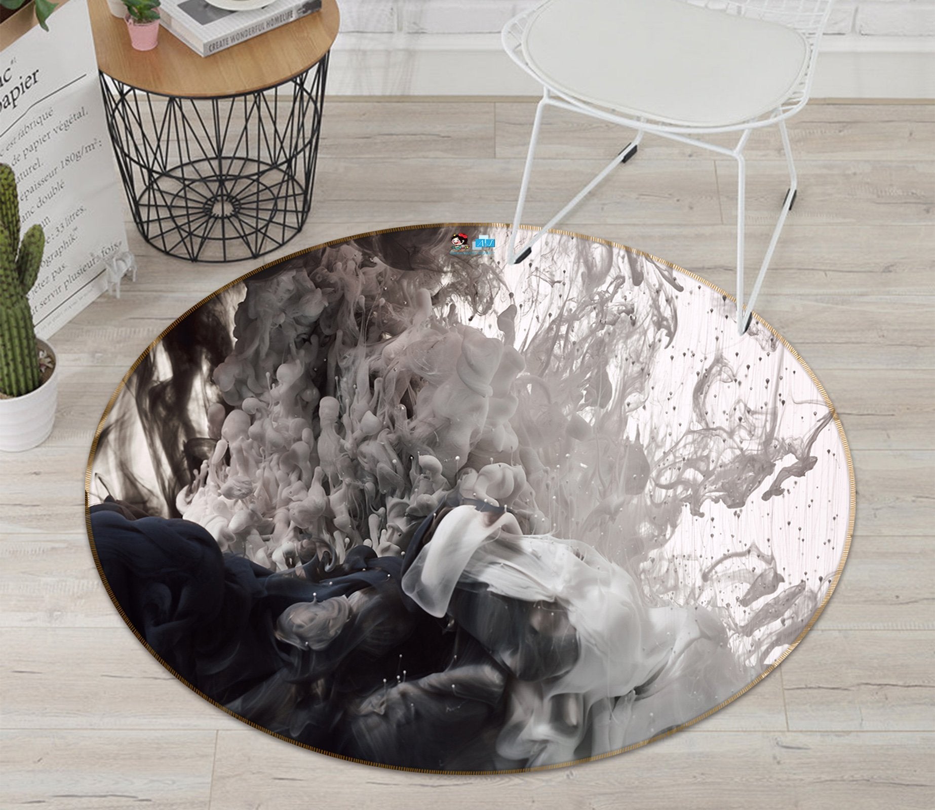 3D Water Ink Black And White 116 Round Non Slip Rug Mat Mat AJ Creativity Home 