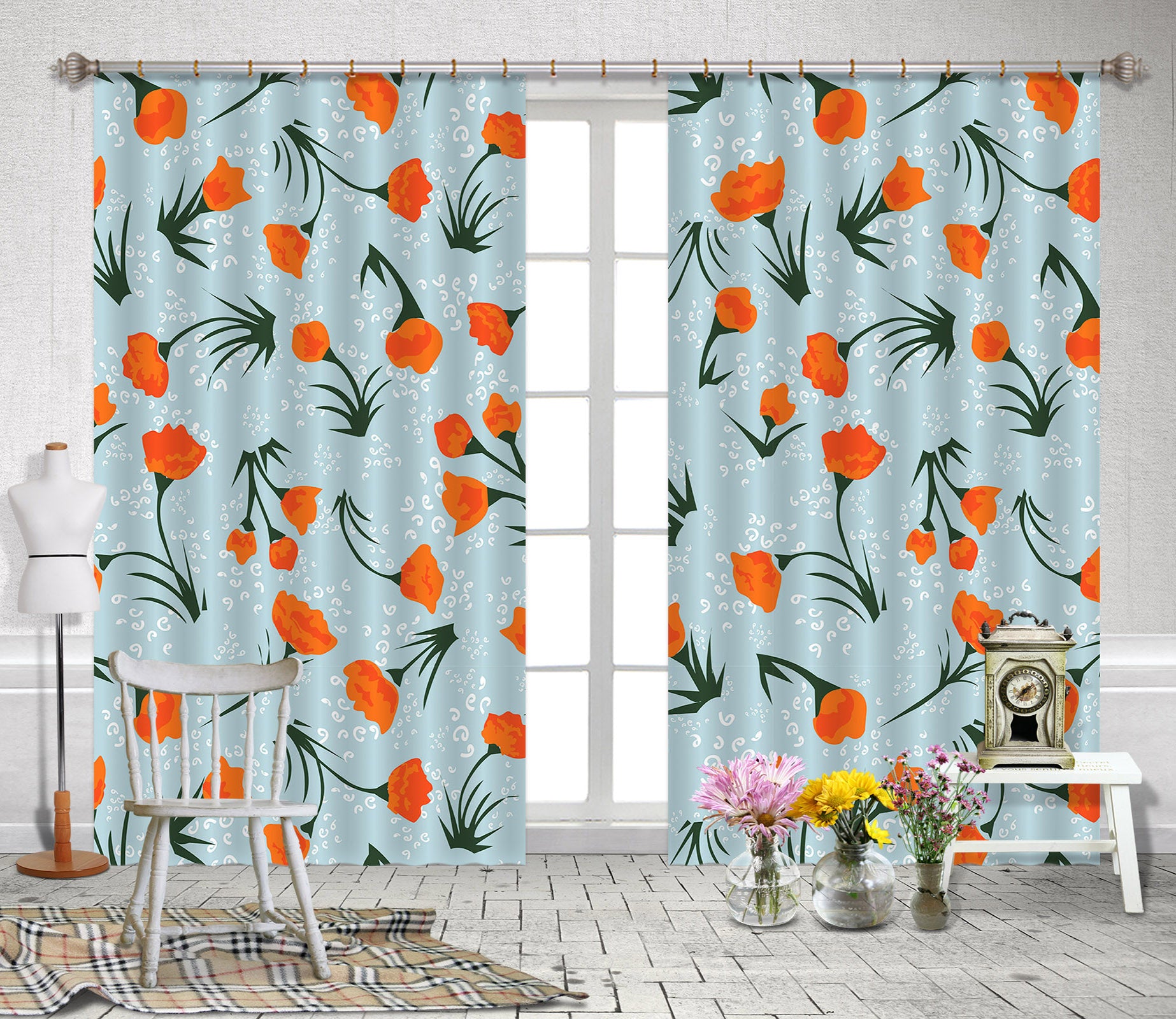 3D Red Flowers 11122 Kashmira Jayaprakash Curtain Curtains Drapes