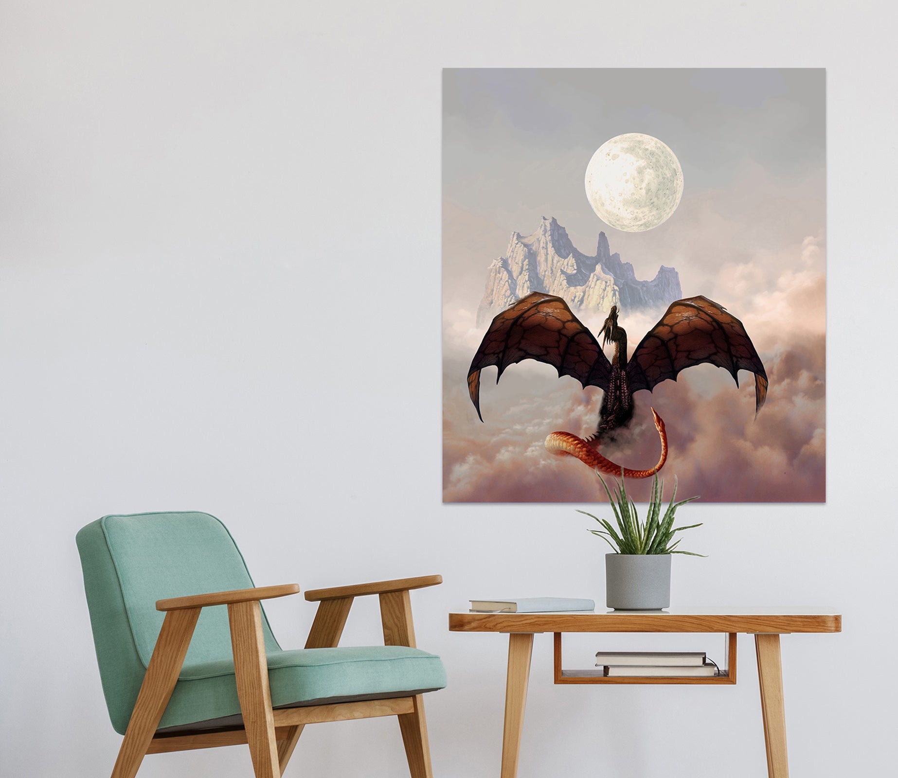 3D Moon Mountain Dragon 8121 Ciruelo Wall Sticker
