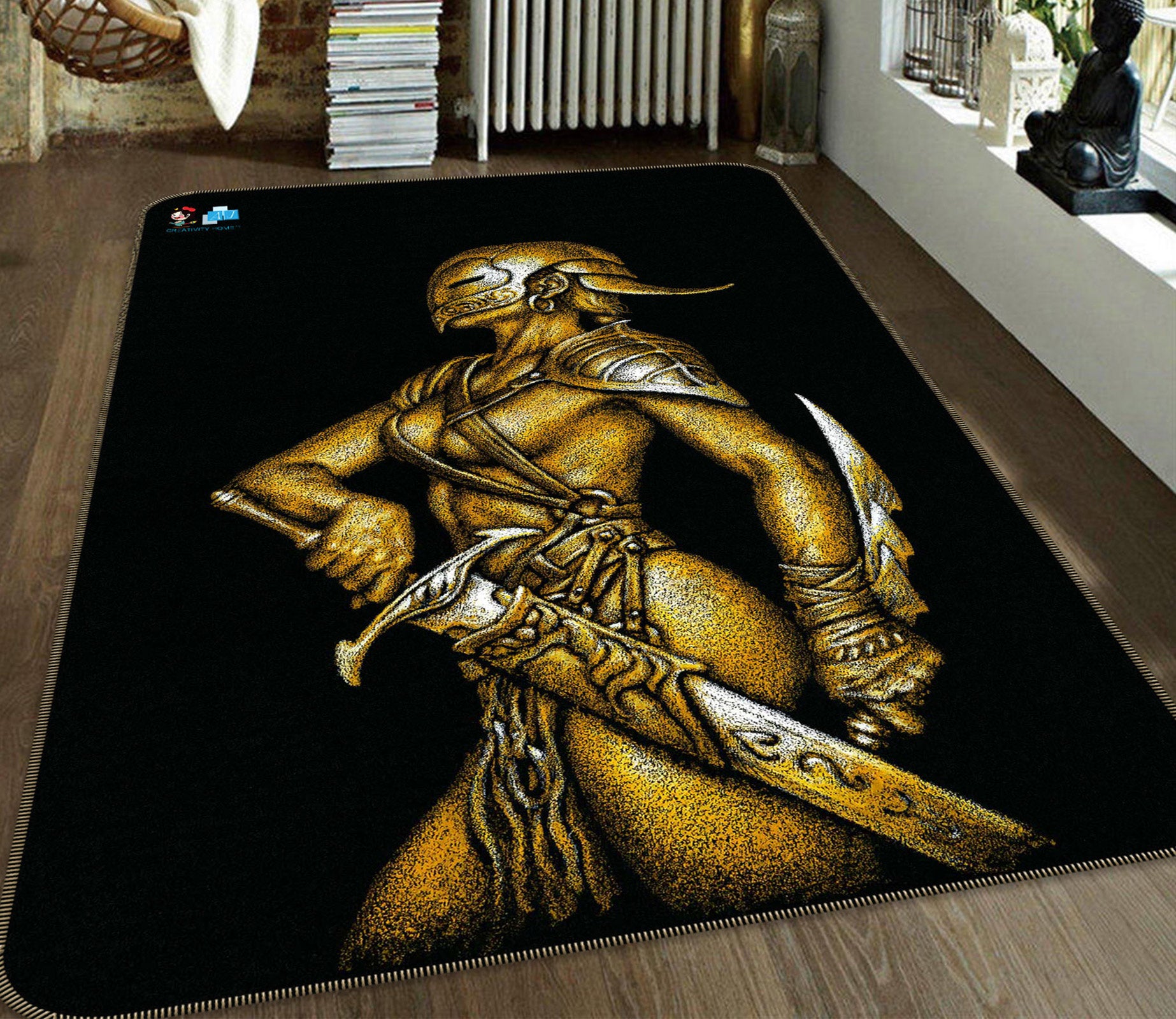 3D Sword Mask Warrior 6026 Ciruelo Rug Non Slip Rug Mat