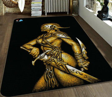 3D Sword Mask Warrior 6026 Ciruelo Rug Non Slip Rug Mat