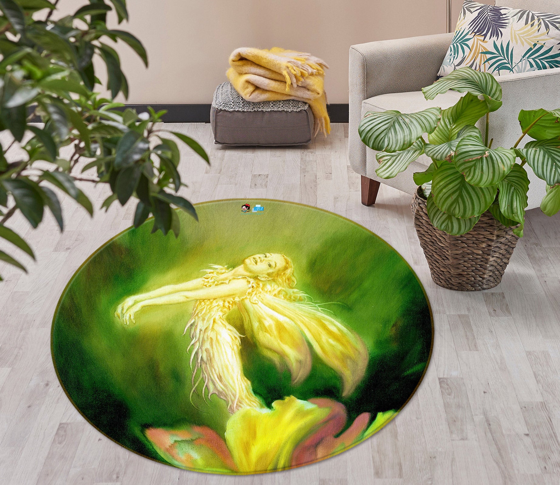 3D Golden Elf Girl 6133 Ciruelo Rug Round Non Slip Rug Mat