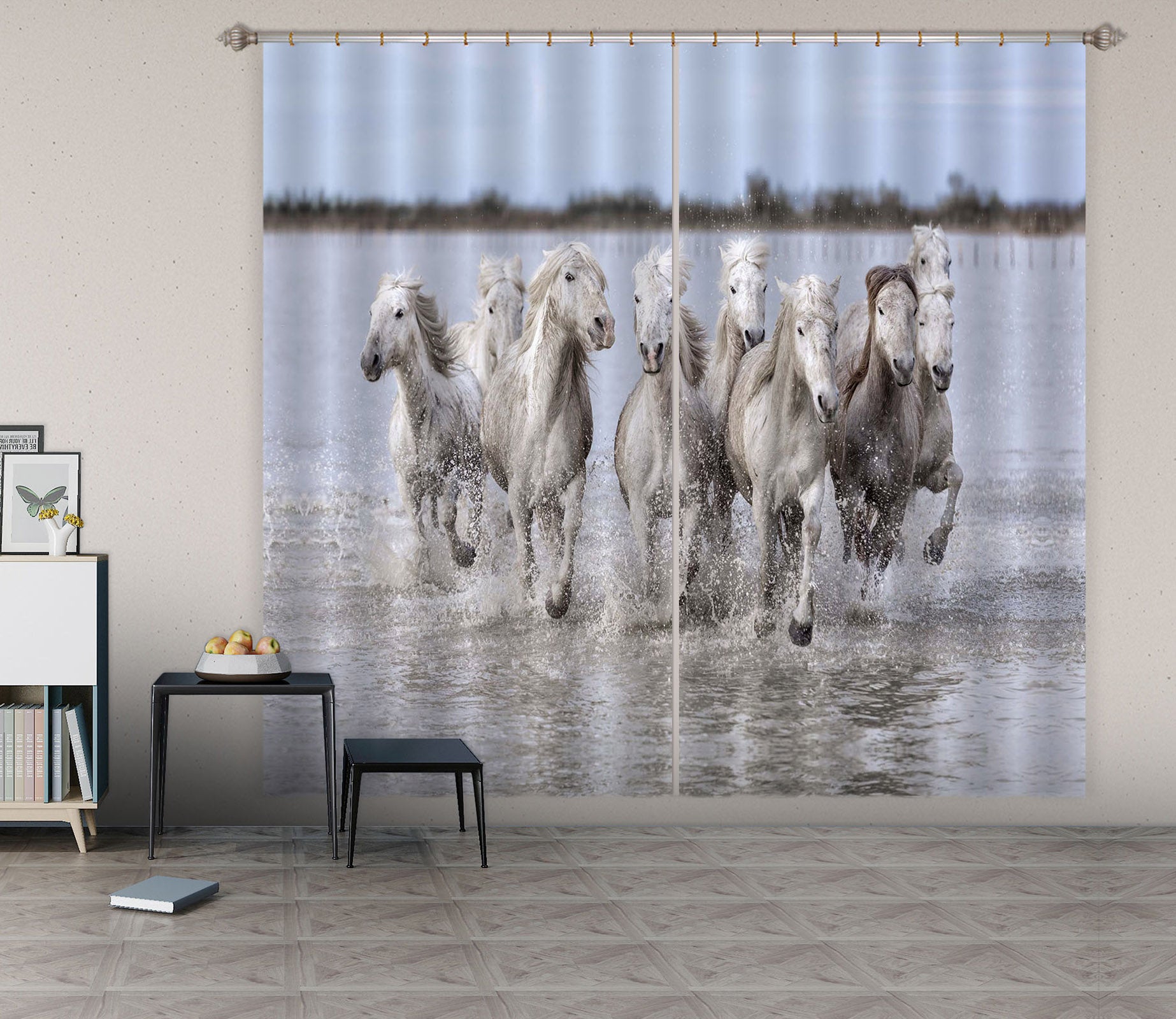 3D White Horse 069 Marco Carmassi Curtain Curtains Drapes