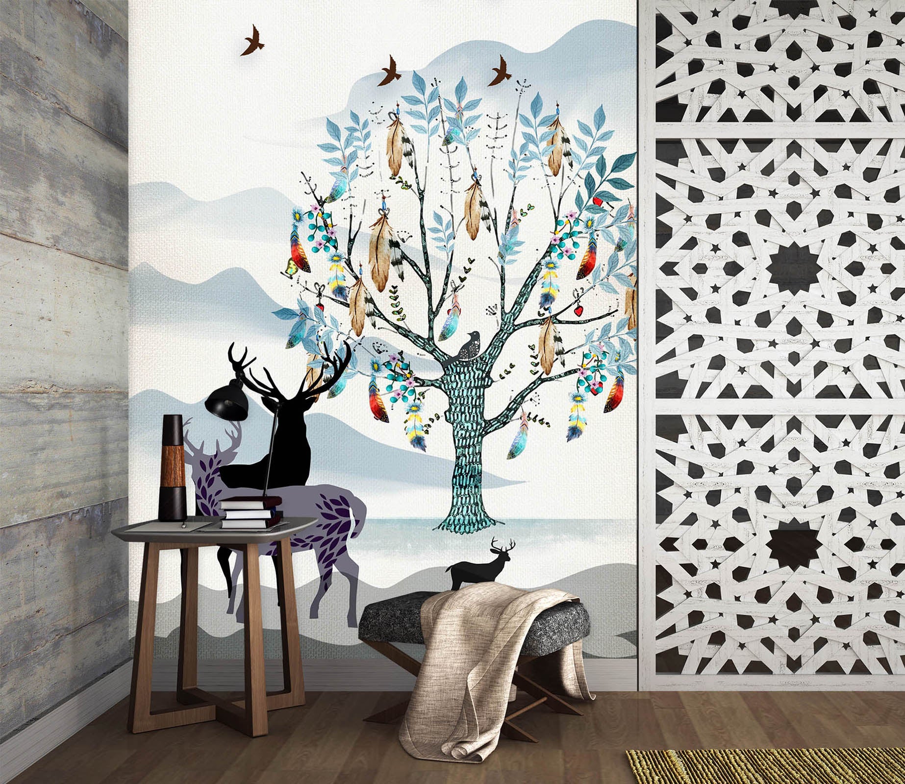 3D Forest Deer 052 Wall Murals