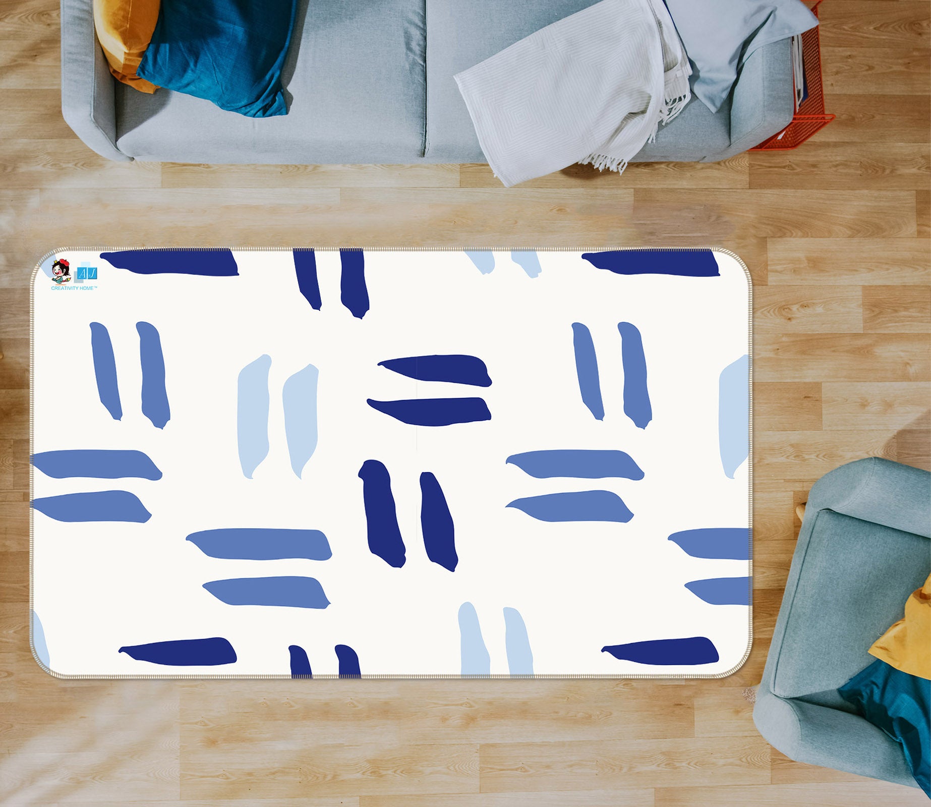 3D Blue Strip 107139 Kashmira Jayaprakash Rug Non Slip Rug Mat