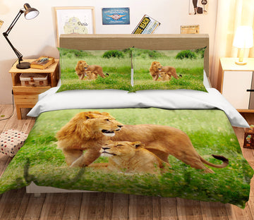 3D Lawn Lion 136 Bed Pillowcases Quilt
