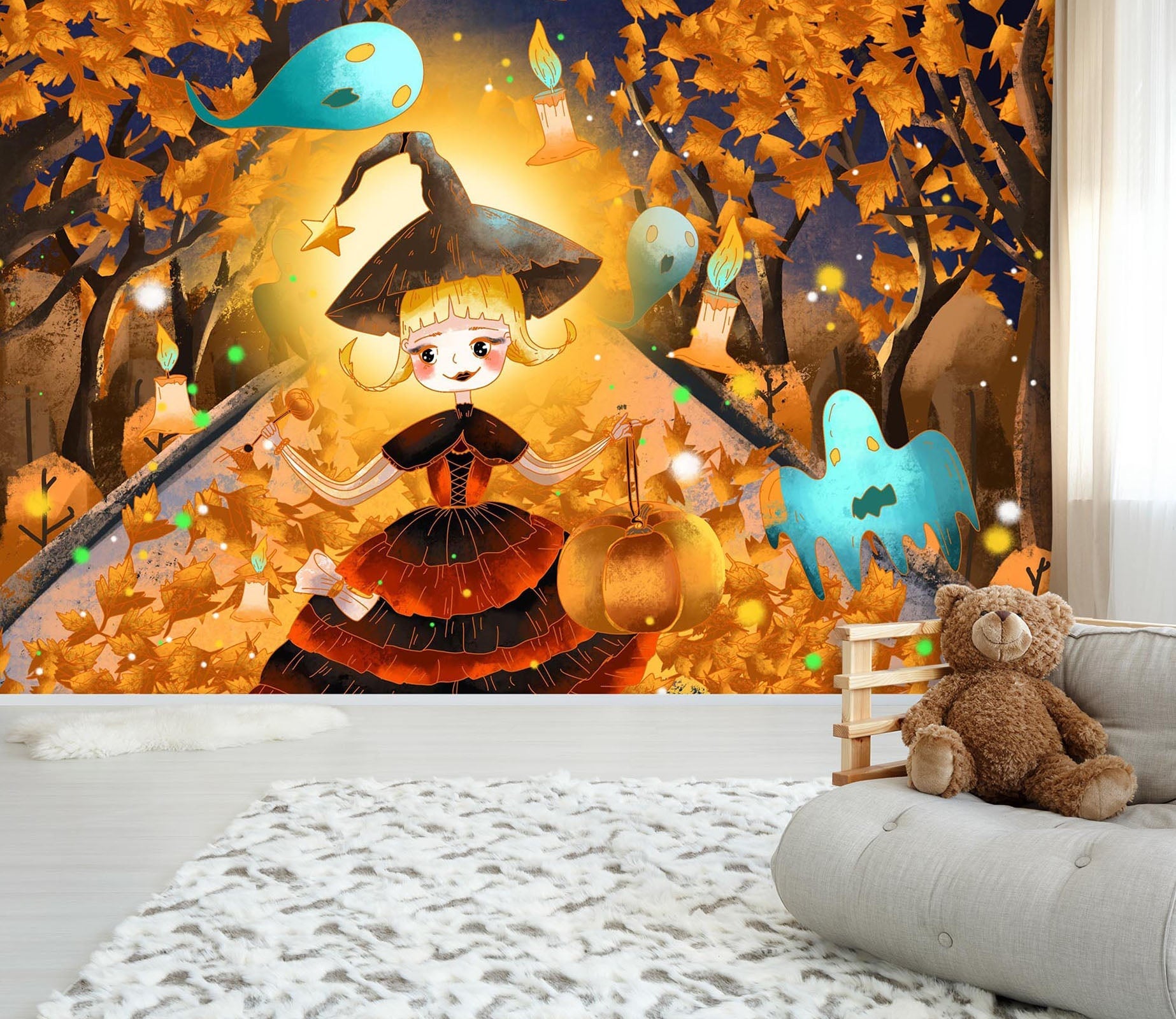 3D Witch Forest Pumpkin 1010 Halloween Wall Murals Wallpaper AJ Wallpaper 2 