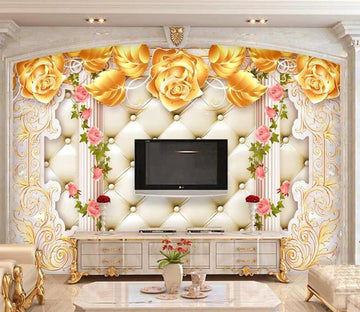 3D Golden Flowers 055 Wall Murals Wallpaper AJ Wallpaper 2 
