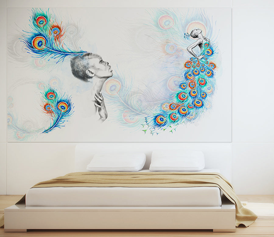 3D Feather Woman WG207 Wall Murals