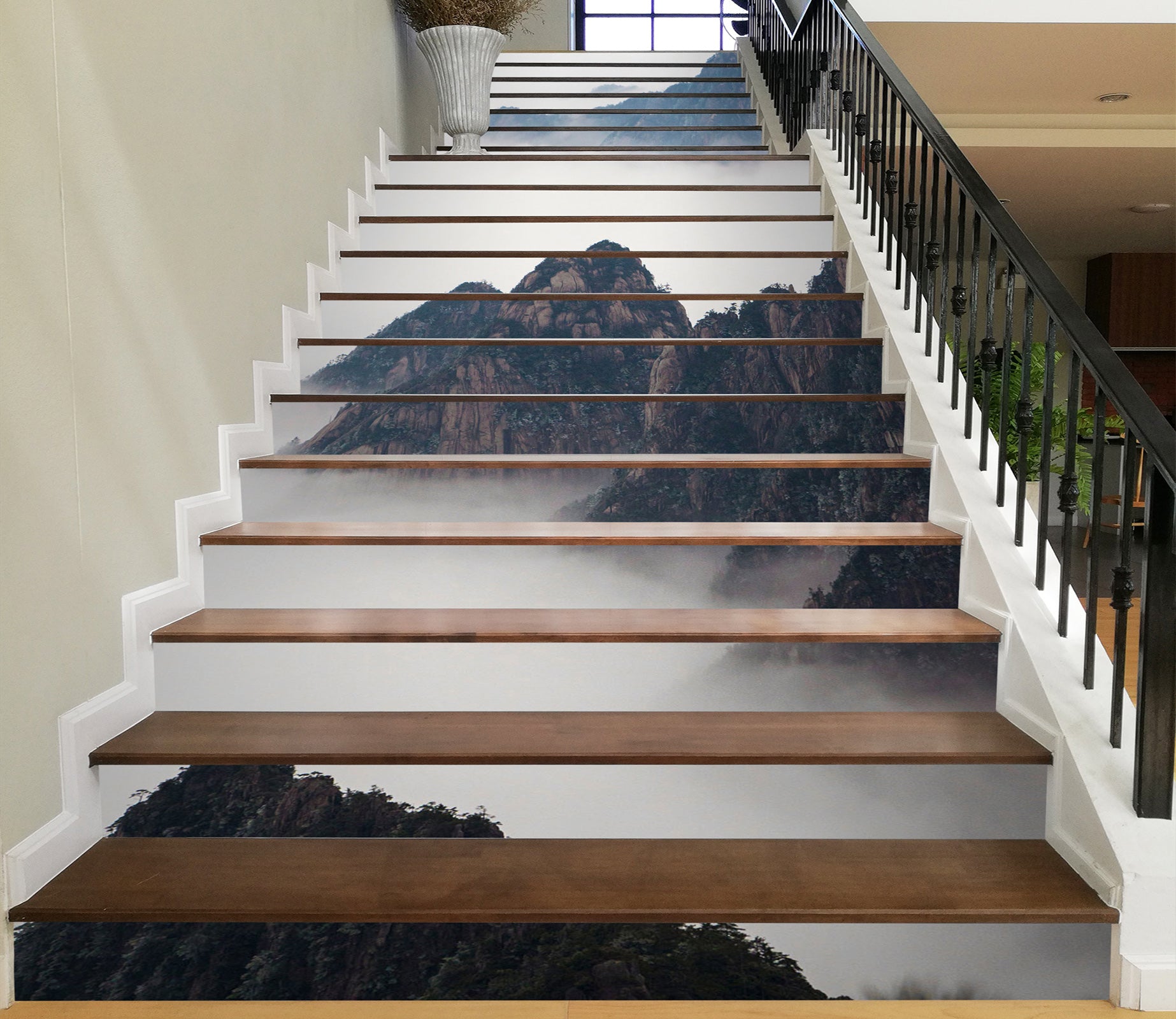 3D Cloudy Mountains 416 Stair Risers