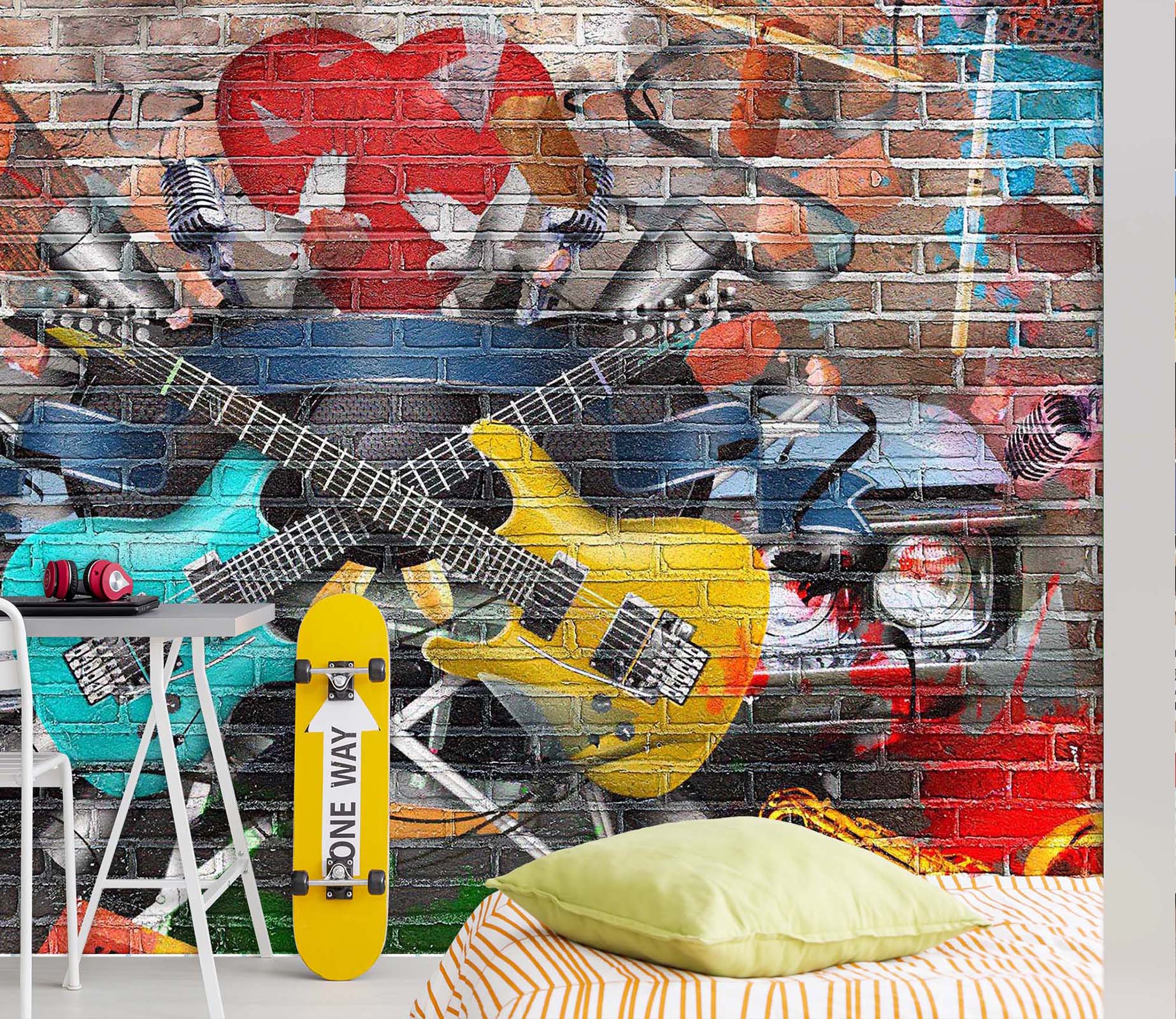 3D Graffiti Guitar 143 Wall Murals Wallpaper AJ Wallpaper 2 