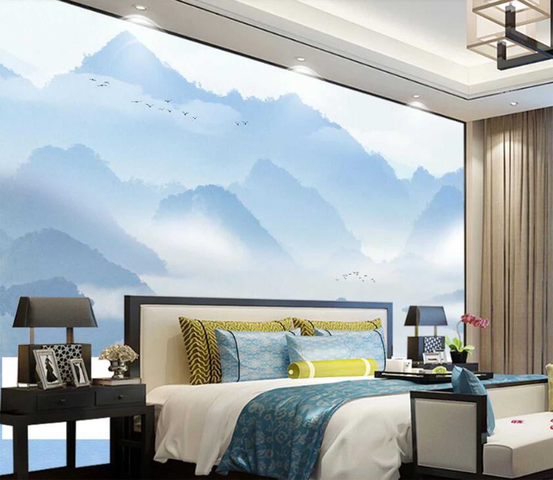 3D Light Blue Dreamy Mountains 2118 Wall Murals
