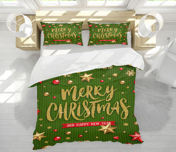 3D Green Background Golden Stars 53007 Christmas Quilt Duvet Cover Xmas Bed Pillowcases