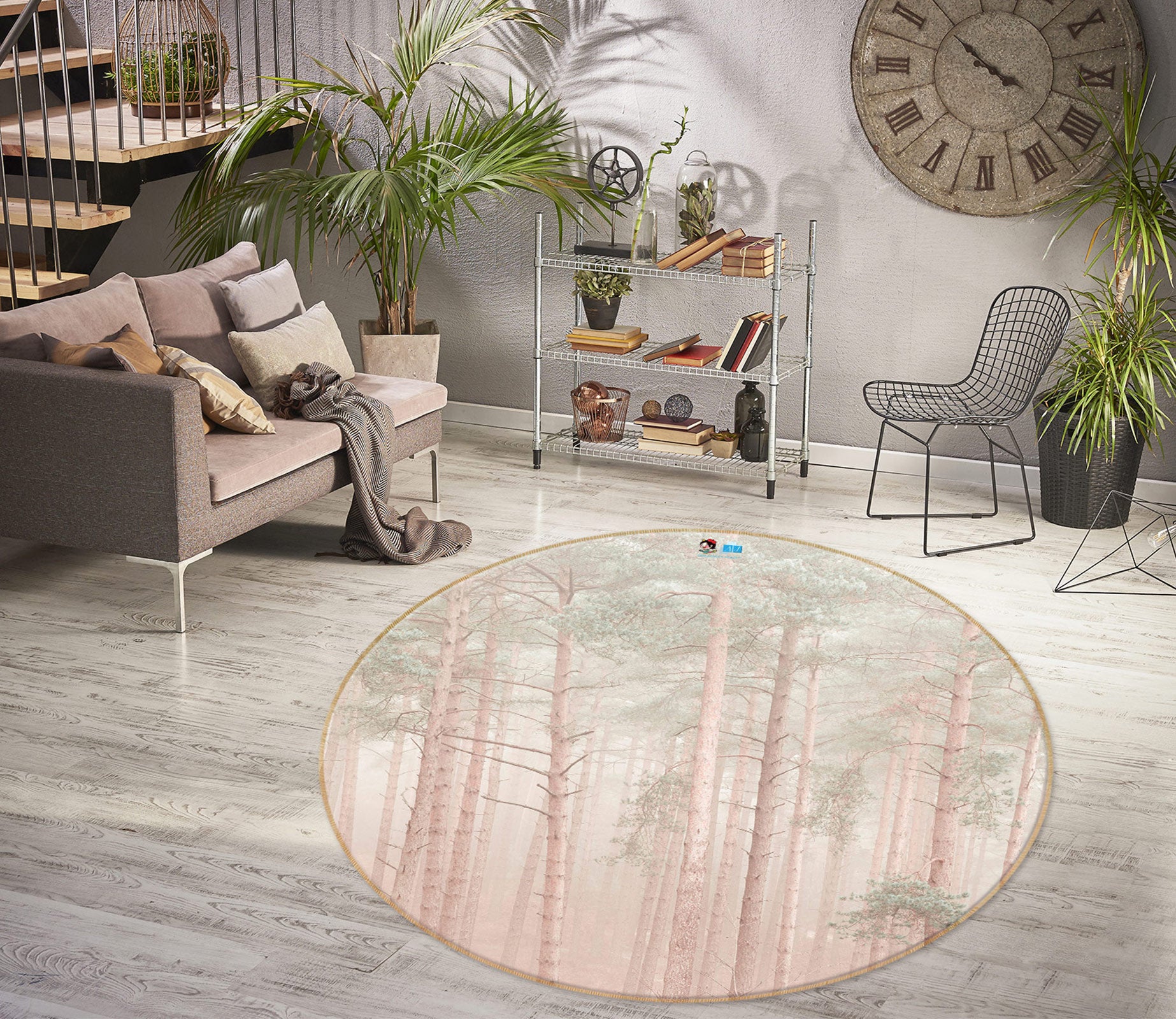 3D Forest Tree 7594 Assaf Frank Rug Round Non Slip Rug Mat