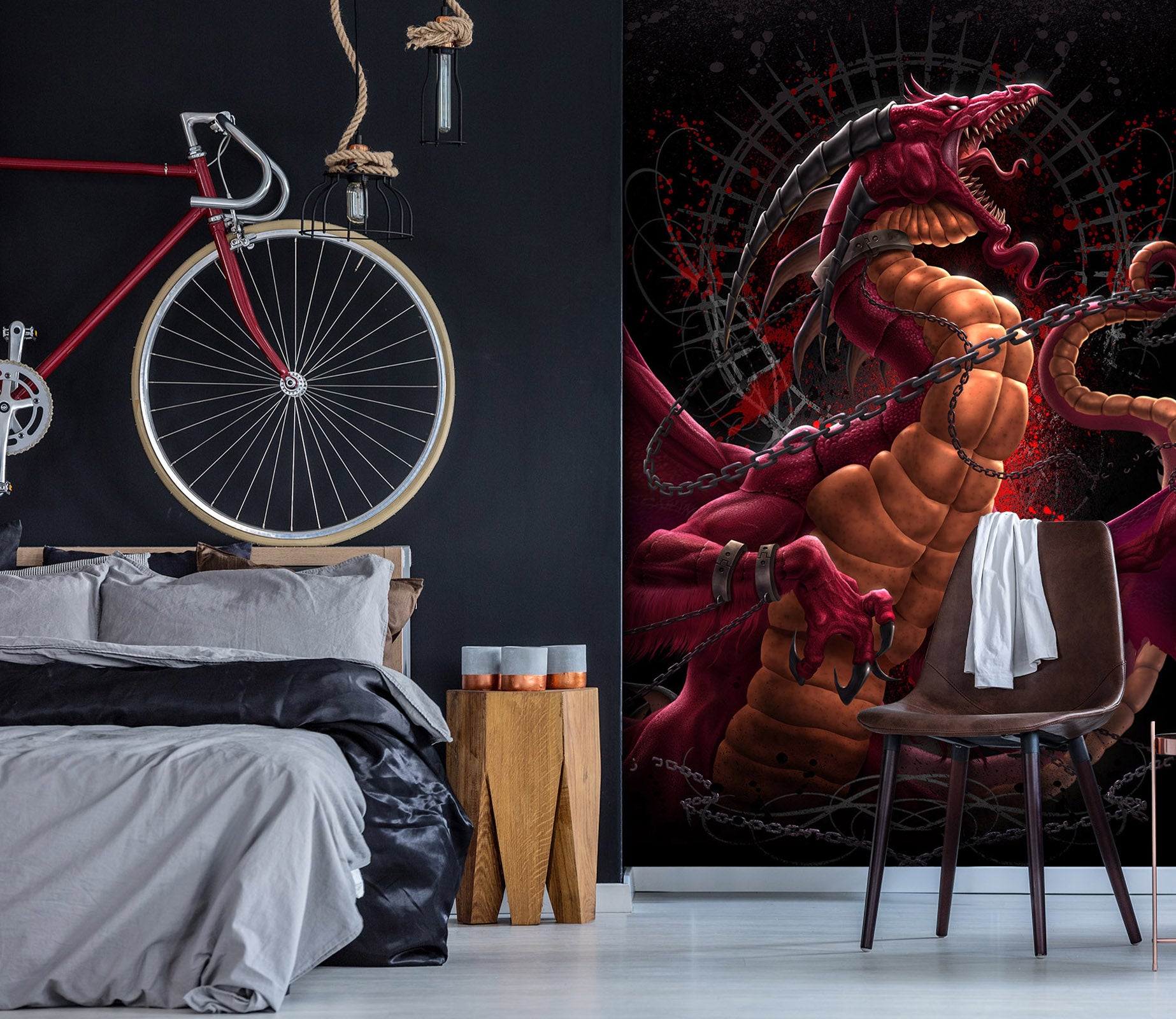 3D Red Dragon Chain 5041 Tom Wood Wall Mural Wall Murals