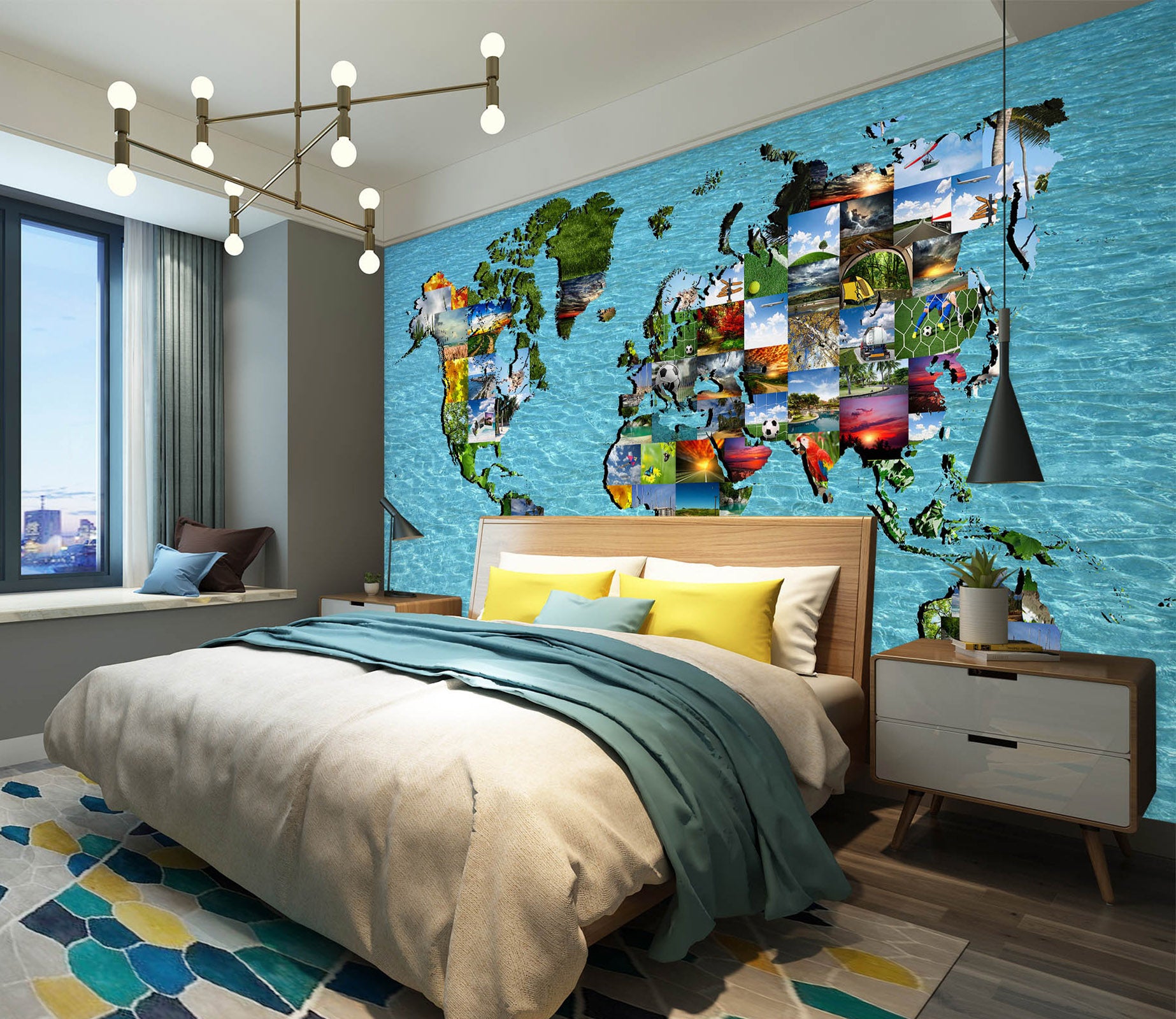 3D Oasis Building 2033 World Map Wall Murals