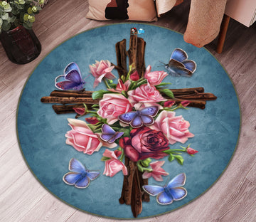 3D Rose Butterfly 8893 Brigid Ashwood Rug Round Non Slip Rug Mat